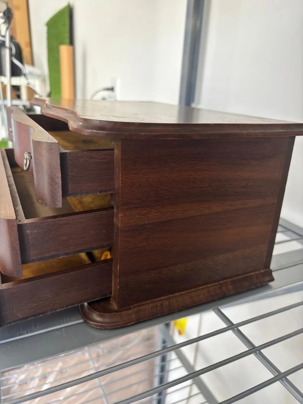 Vintage Wood  Flip Top Jewelry Box w/ 3 Drawers - Hiding Spot For money